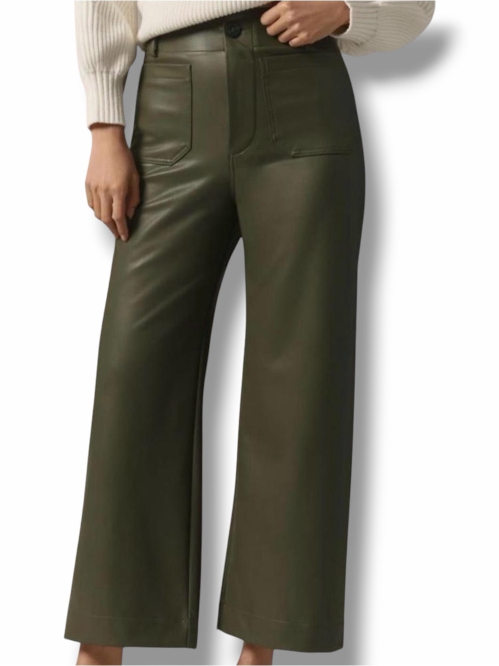 Anthropologie Maeve The Colette Faux Leather Wide Leg Pants Moss Green Size 30 - Picture 4 of 11